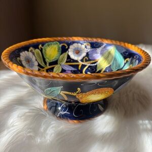 Preowned Villa Bellagio Ceramica Classica footed bowl with lemon floral print